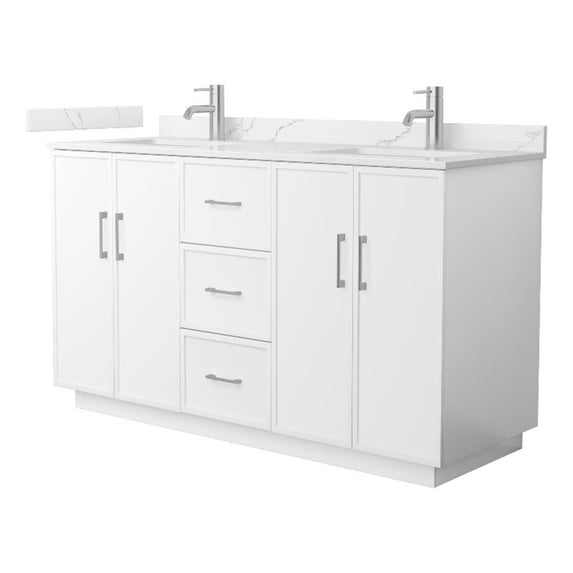 Elan TK 60" White Double Vanity & Giotto Quartz Top (1-Hole) & Nickel Trim