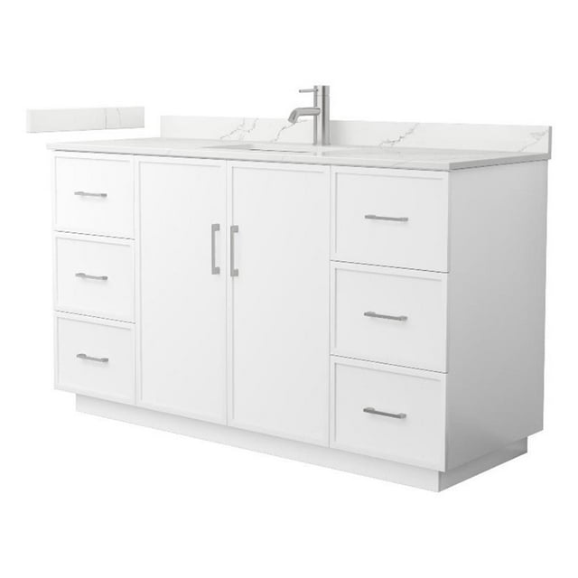 Elan TK 60" White Single Vanity & Giotto Quartz Top (1-Hole) & Nickel Trim