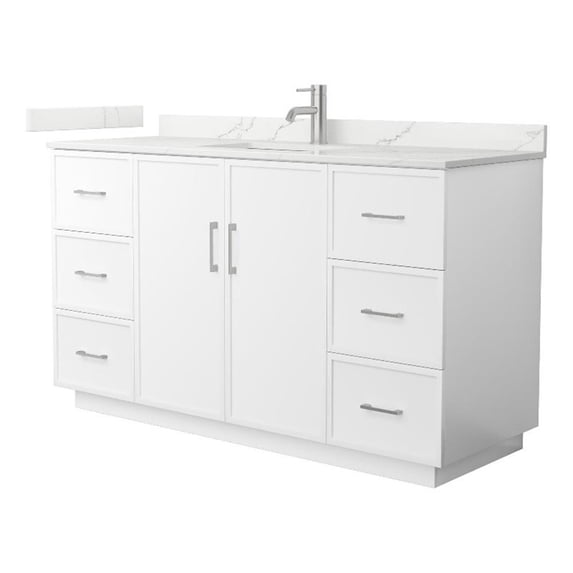 Elan TK 60" White Single Vanity & Giotto Quartz Top (1-Hole) & Nickel Trim