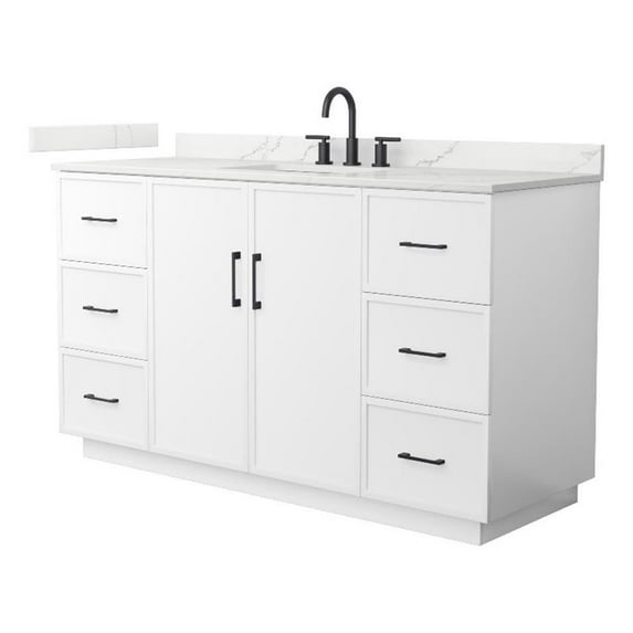 Elan TK 60" White Single Vanity & Giotto Quartz Top (3-Hole) & Black Trim
