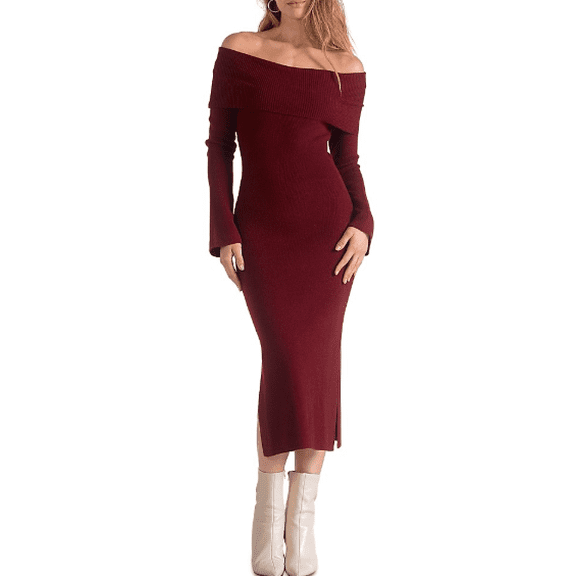 Elan Women's Maroon Sweater Dress, Small