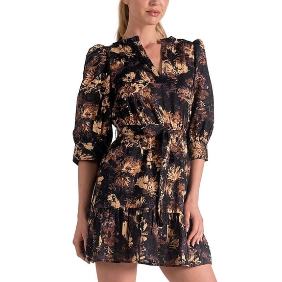 Elan Women's Multi V Neck Belted Dress, XS