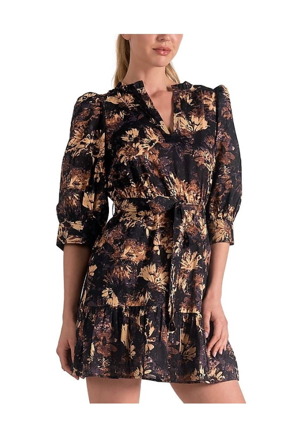 Women's Multi V Neck Belted Dress, XS