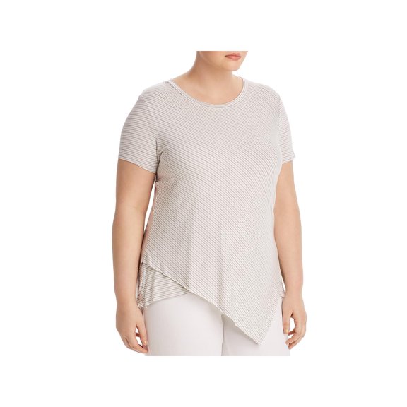 Elan Womens Asymmetric Hem Striped Pullover Top