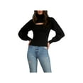 thumbnail image 1 of Elan Womens Ribbed Front Cut-Out Turtleneck Sweater, 1 of 2