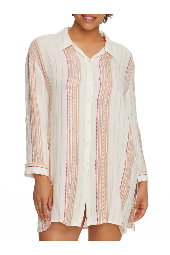 Womens Stripe Button-Down Woven Cover-Up Style-CTS10542 Swimsuit