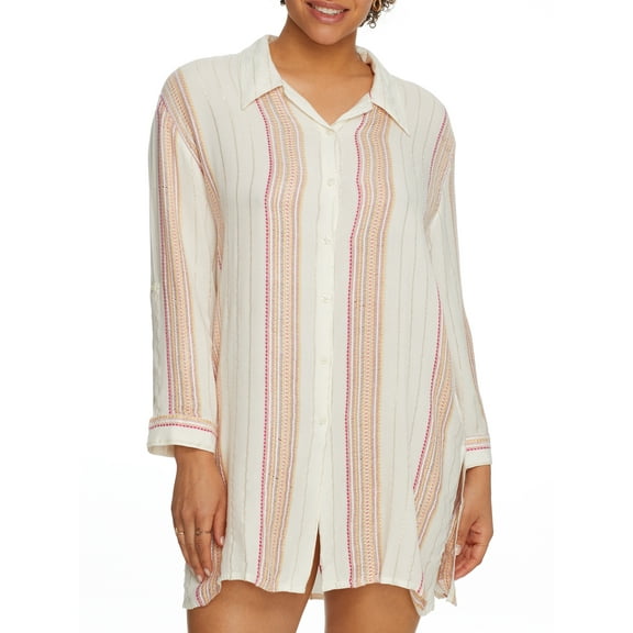 Elan Womens Stripe Button-Down Woven Cover-Up Style-CTS10542 Swimsuit