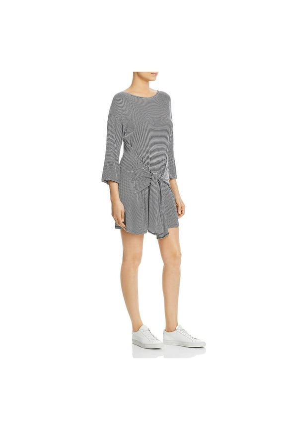 Womens Striped Tie-Front T-Shirt Dress Gray L