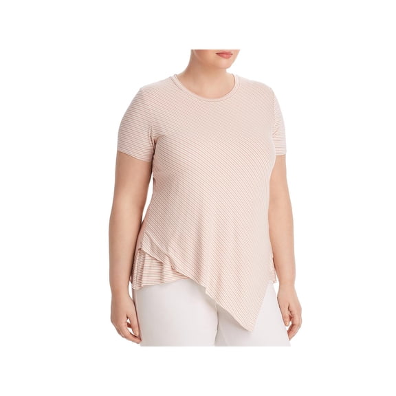 Elan Womens plus size Layered Striped Asymmetric T-Shirt Top B4HP (Blusn/Natural Stripe, 2X)