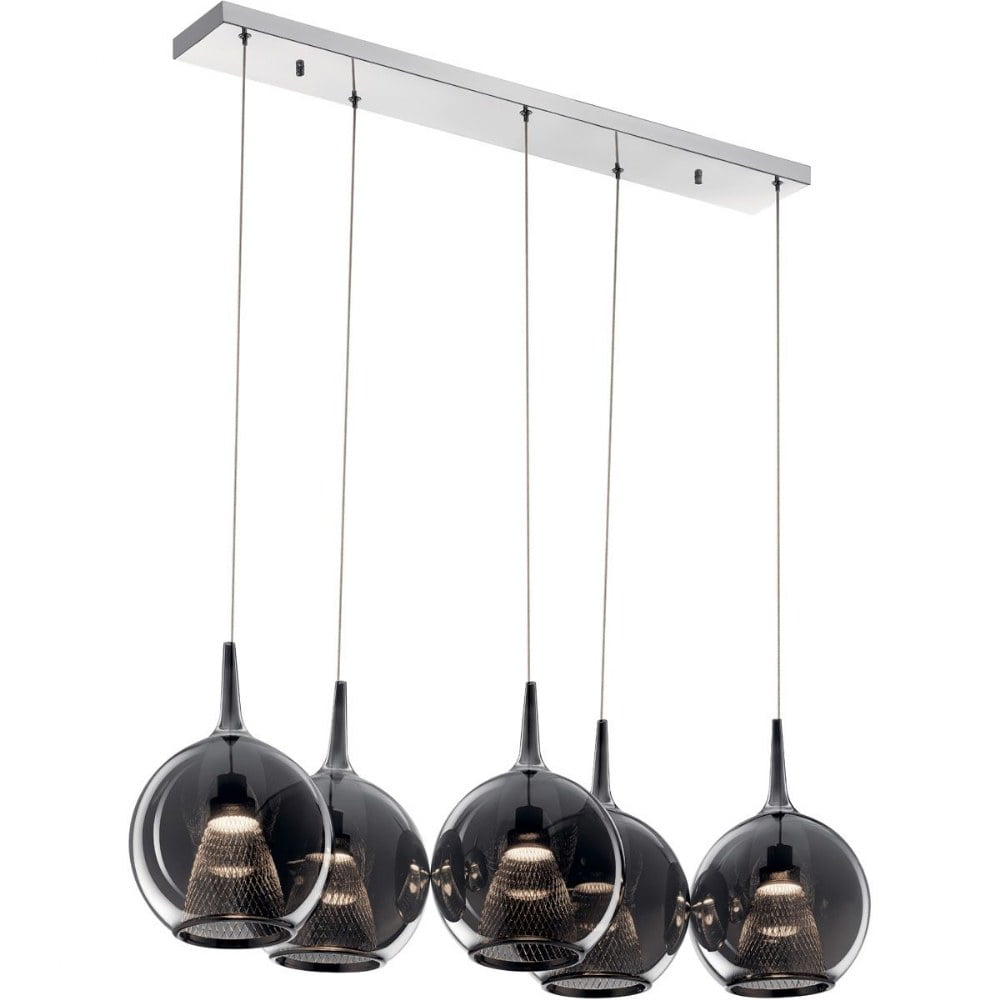 Zin 5-Light LED Cluster Island Pendant in Chrome with Smoky Glass