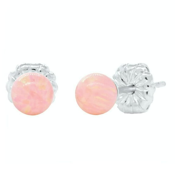 Elana: 4mm Pink Angel Skin Synthetic Opal Ball Stud Post Earrings 925 Sterling Silver