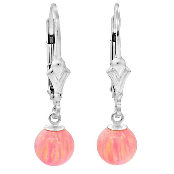 Elana: 6mm Pink Angel Skin Synthetic Opal Ball Lever Back Earrings 925 Sterling Silver