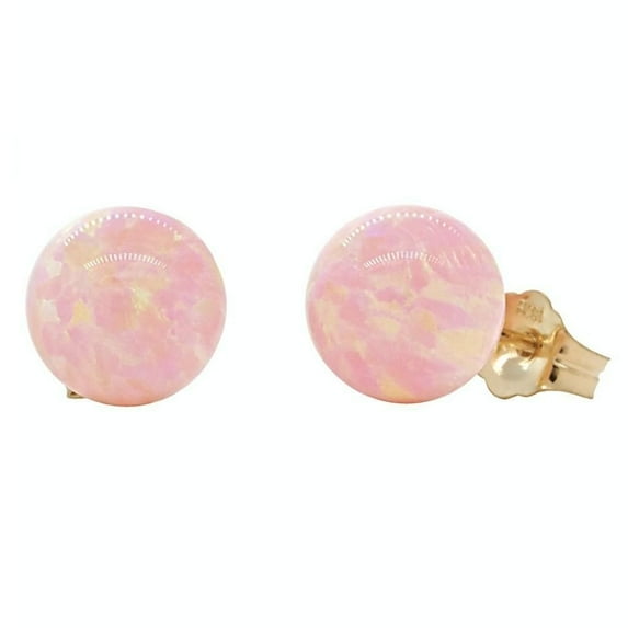 Elana: 8mm Pink Angel Skin Synthetic Opal Ball Stud Post Earrings 14K Yellow Gold