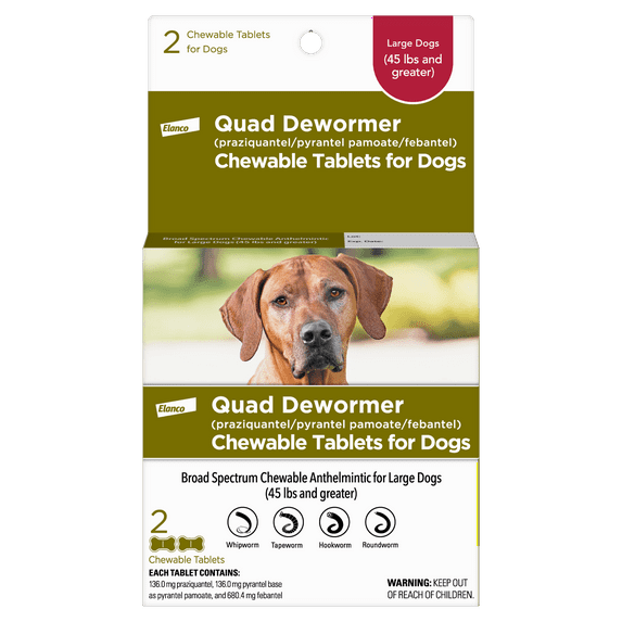 Elanco Quad Dewormer for Hookworms, Roundworms, Tapeworms & Whipworms for Large Breed Dogs