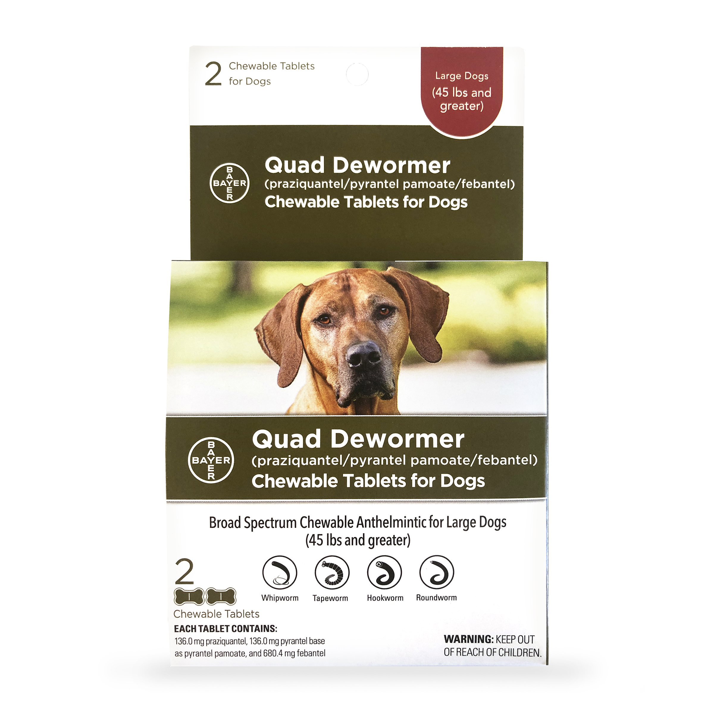 Elanco Quad Dewormer for Large Dogs, +45 lbs, 4 Chewable Tablet - image 1 of 2