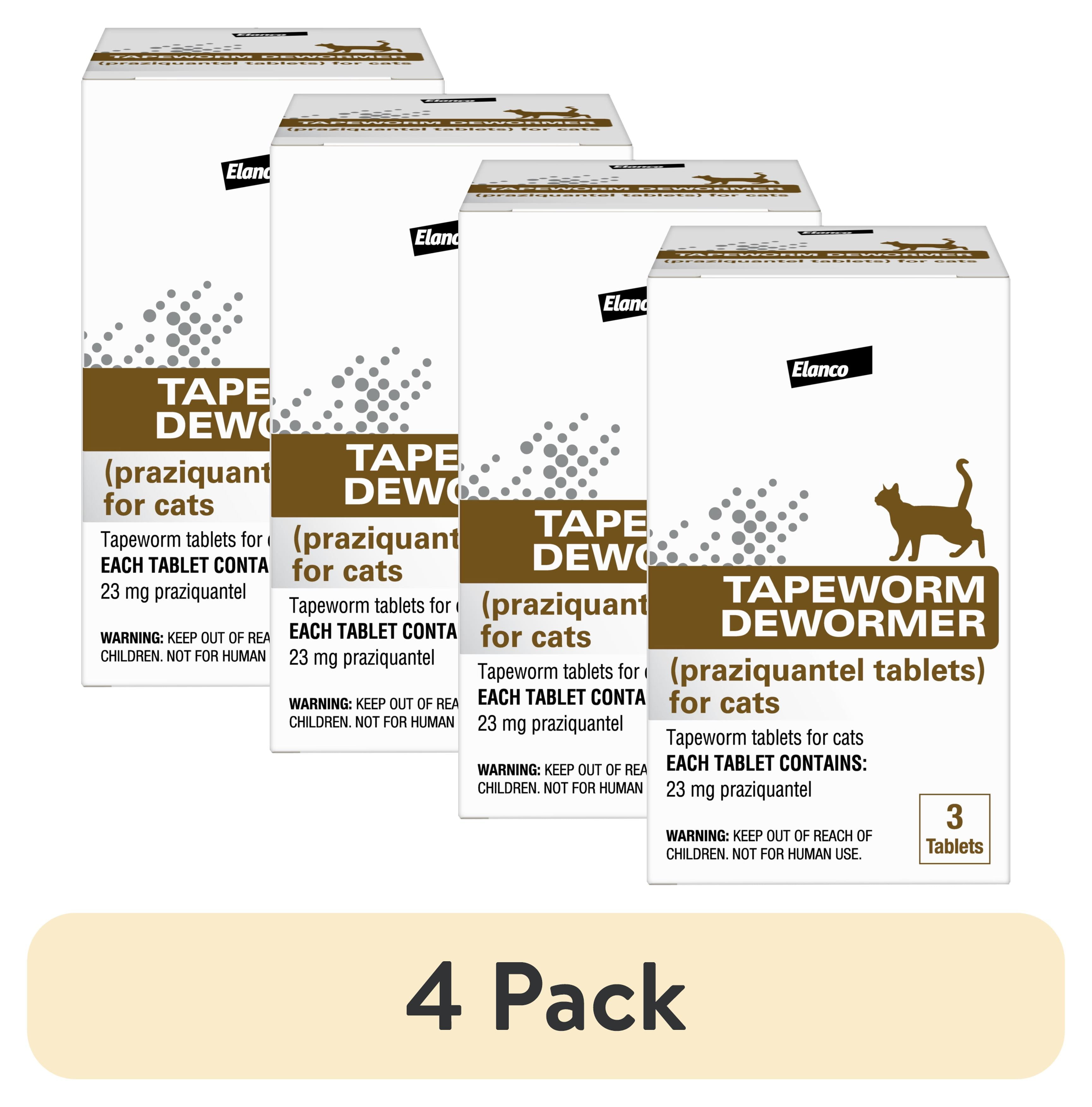 4 pack Elanco Tapeworm Removal Dewormer for Cats 3 Tablets Praziquantel