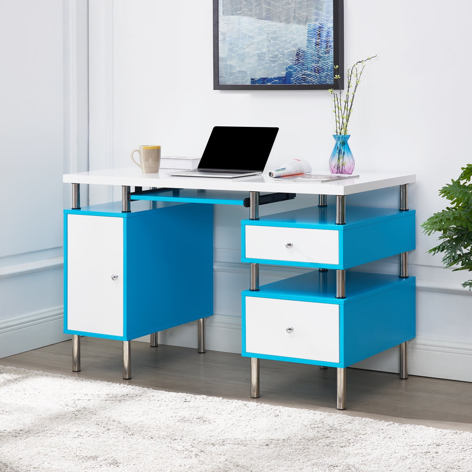 Elani Contemporary TwoTone Desk by MaykooshAccentWhite,FinishRobin