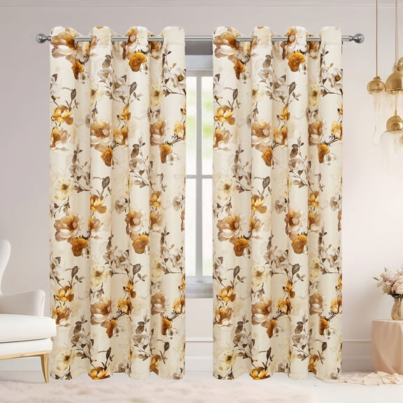 Elanor Floral Room Darkening Grommet Window Curtain Panel, Gold, 54x84 Inches