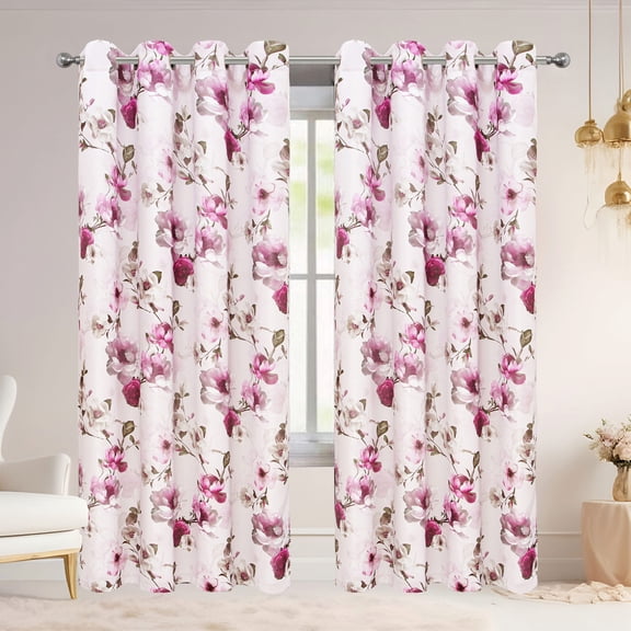 Elanor Floral Room Darkening Grommet Window Curtain Panel, Purple, 54x84 Inches