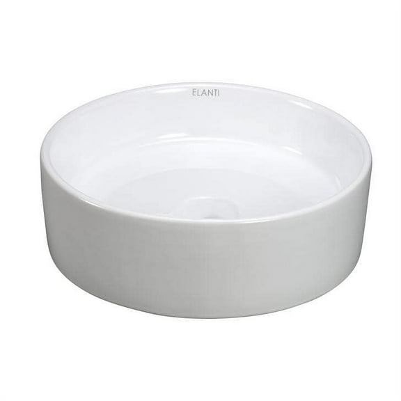 Elanti Collection 1102 Porcelain White Vessel Round Flatside Bowl Sink