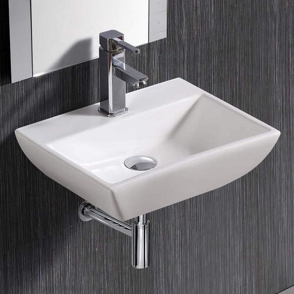 Compact White Ceramic Wall-Mount Rectangular Bathroom Sink