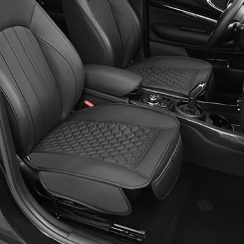 Elantrip Luxury 2 Pcs Leather Front Car Seat Cover Bottom Anti-Slip, Full Wrap Protection, Waterproof Cushion with Storage Pocket for Most Vehicles (Black)