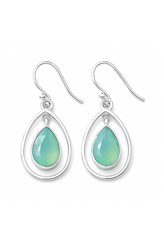 -925 Sterling Aqua Chalcedony Dangle Earrings for Women – Teardrop Gemstone Drop Earrings, Handmade Boho Jewelry Gift for Her
