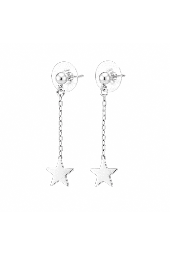 -Sterling Silver Earrings - Handmade 925 Silver Star Dangle Long Chain Jewelry