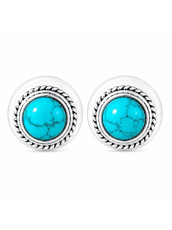 -925 Sterling Turquoise Stud Earrings for Women Round Turquoise Stone Studs, Minimalist Boho Everyday Jewelry Gift for Her