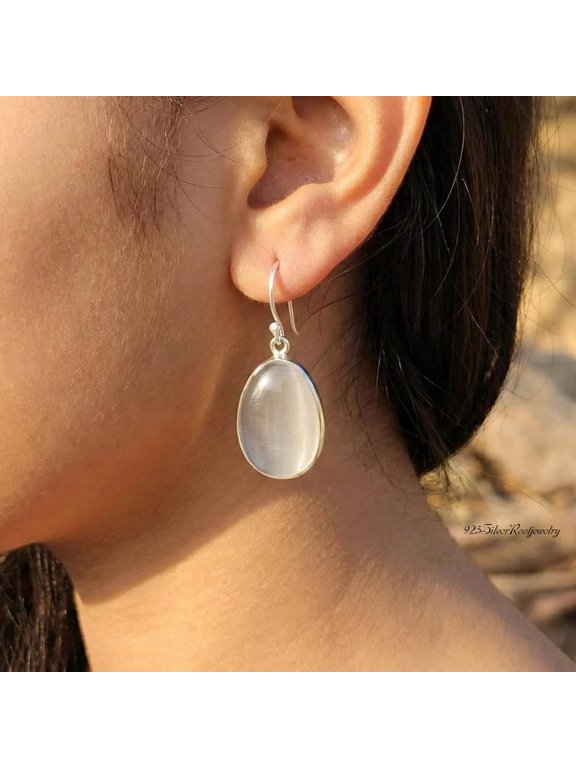 -White Moonstone Earrings Natural Gemstone Pear Shaped Dangle Jewelry Gift