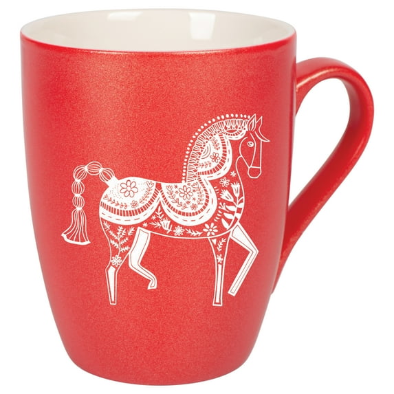 Elanze Designs 10 Ounce Metallic Finish New Bone China Tea Coffee Cup Mug Crimson Red Majestic Floral Horse
