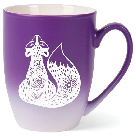 Elanze Designs 12 Ounce Vibrant Two Toned Ombre Ceramic Tea Coffee Cup Mug Purple White Sly Forest Fox