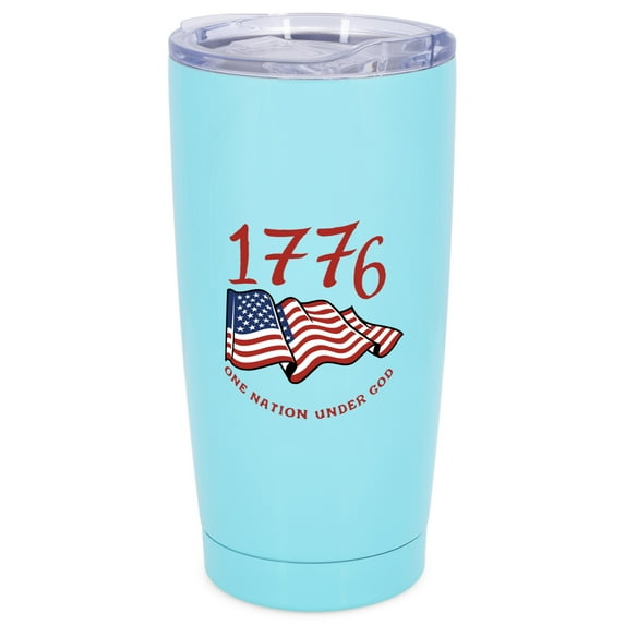 Elanze Designs 20 oz Stainless Steel On the Go Insulated Travel Tumbler With Push Top Lid, 1776 American Flag One Nation Under God Sky Blue