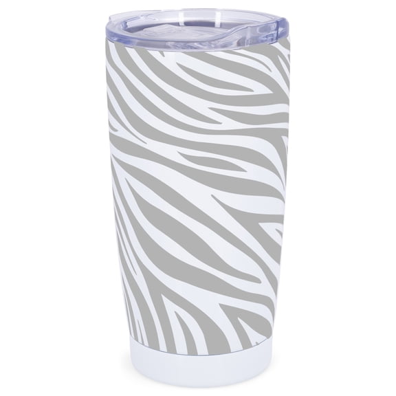 Elanze Designs 20 oz Stainless Steel On the Go Insulated Travel Tumbler With Push Top Lid, Gray Zebra Print White