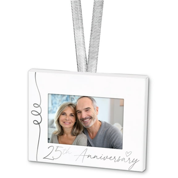Elanze Designs 25th Anniversary White 4 x 3 Metal Mini Picture Frame Christmas Ornament