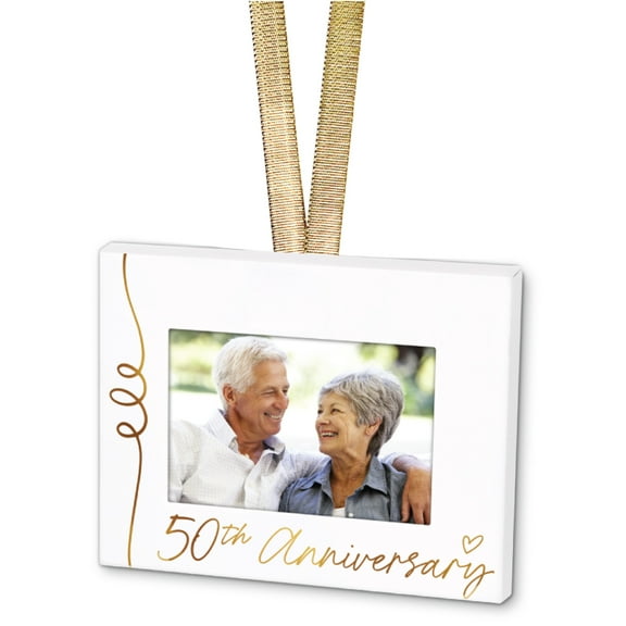 Elanze Designs 50th Anniversary White 4 x 3 Metal Mini Picture Frame Christmas Ornament