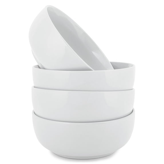 Elanze Designs Bistro Glossy Ceramic 7 inch Cereal Salad Bowls Set of 4, White
