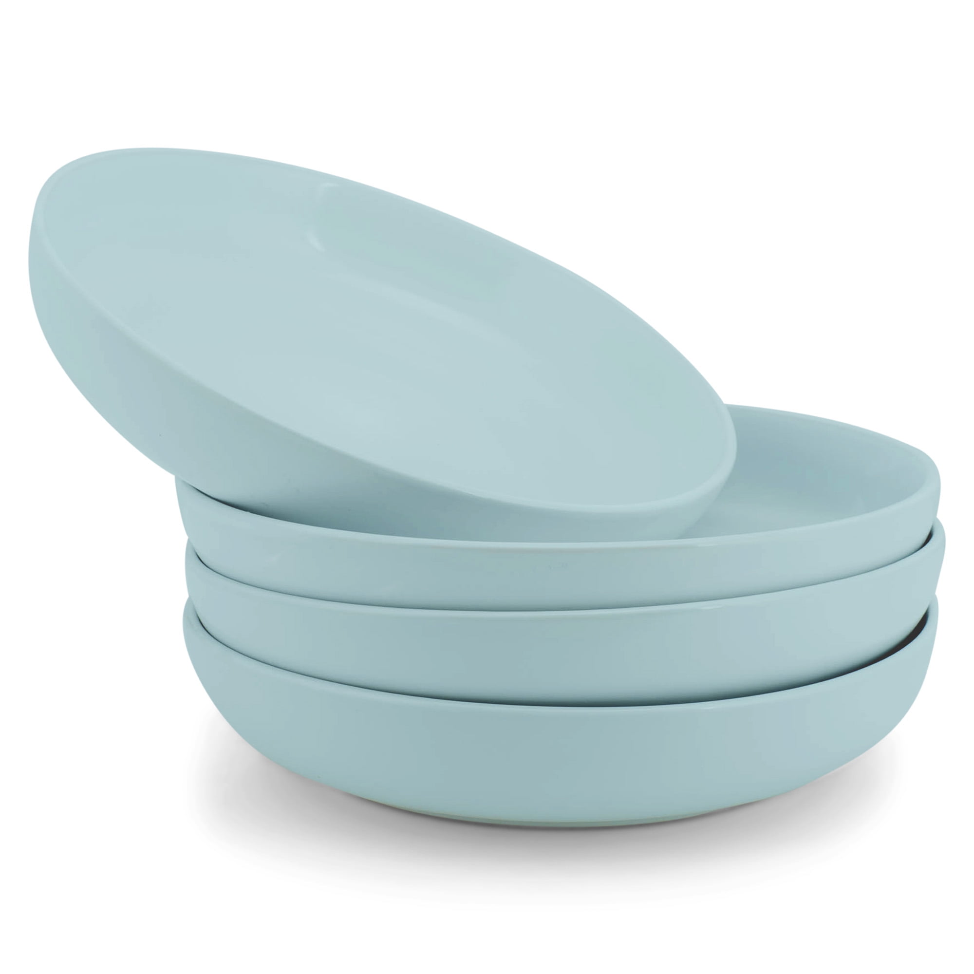 Ice Blue Glossy Ceramic 8.5 Inch Dinner Bowls Set of 4