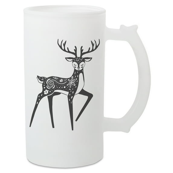 Elanze Designs Black and White Sublimated Design 16 ounce Frosted Glass Matte Finish Classic Beer Stein, Pint Glass, Bar Mug, Party Drinkware with Large Handle, Graceful Forest Deer