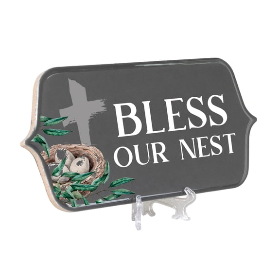 Elanze Designs Bless Our Nest Grey 8 Inch Ceramic Tabletop Easel or Wall Hanging Tile Sign