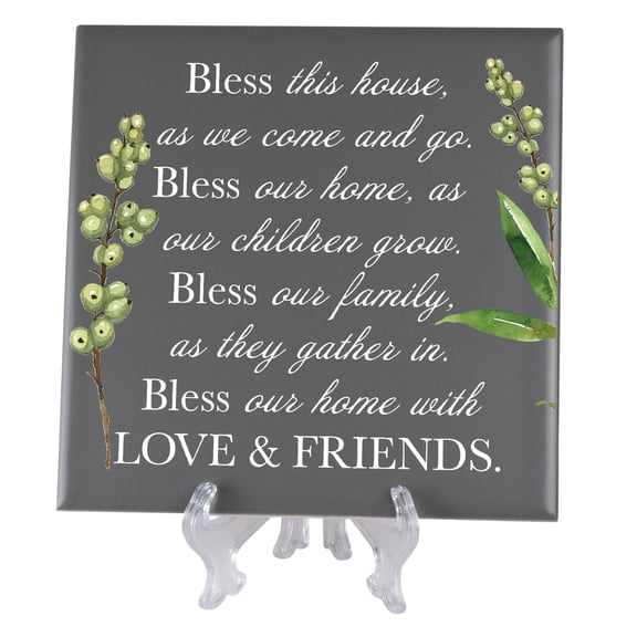 Elanze Designs Bless This House Grey 6 Inch Tabletop Easel or Wall Hanging Tile Sign