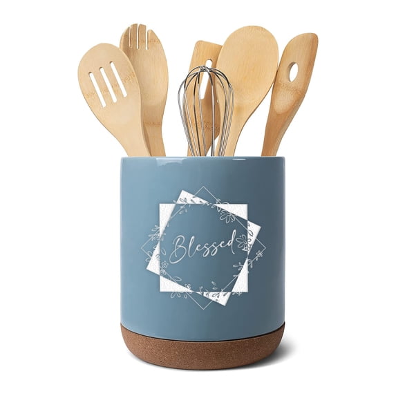 Elanze Designs Blessed Sky Blue X-Large Cork Bottom Kitchen Utensil Holder