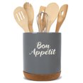 thumbnail image 1 of Elanze Designs Bon Appetit Chef Cooking Culinary Arts Ceramic Cork Bottom Gray Large Capacity Utensil Holder Crock for Countertop Storage, Stylish & Durable for Cooking Tools, 1 of 3