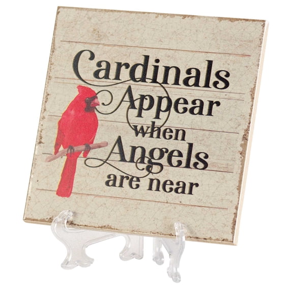 Elanze Designs Cardinals Appear Cream 6 Inch Ceramic Tabletop Easel or Wall Hanging Tile Sign