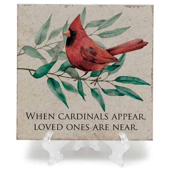 Elanze Designs Cardinals Appear Cream 6 Inch Tabletop Easel or Wall Hanging Tile Sign