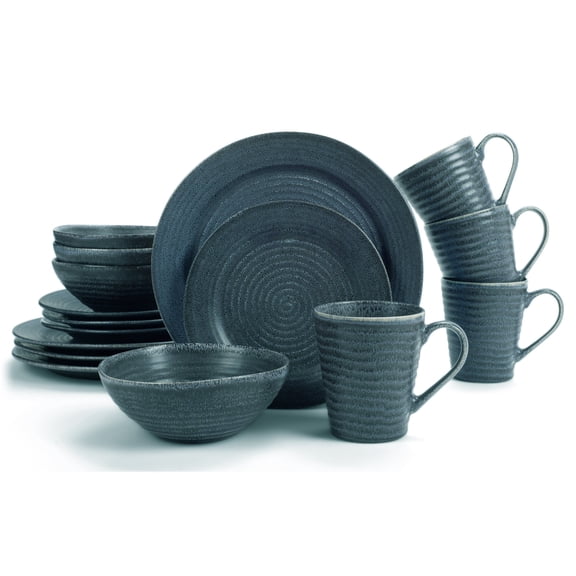 Elanze Designs Chic Ribbed Modern Thrown Pottery Look Ceramic Stoneware Plate Mug & Bowl Kitchen Dinnerware 16 Piece Set - Service for 4, Turquoise