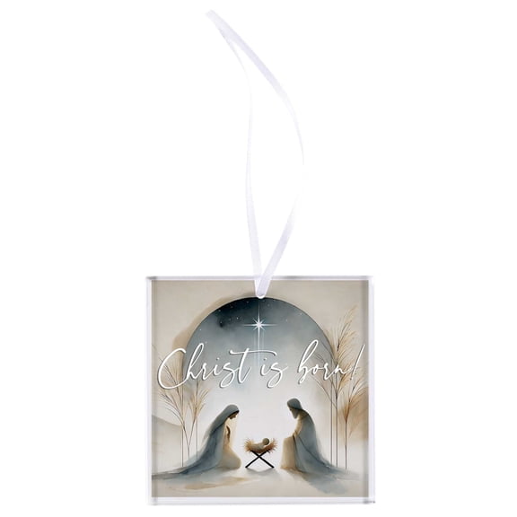 Elanze Designs Christ Is Born Watercolor Nativity Square Gold 3.5 x 3.5 Glass Sparkling Christmas Ornament - Festive Holiday Tree Decoration