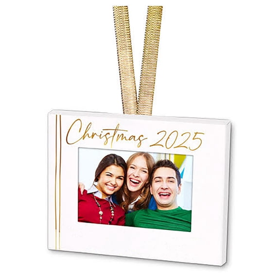 Elanze Designs Christmas 2024 Gold Foil 4 x 3 Metal Mini Picture Photo Frame Holiday Keepsake Hanging Ornament