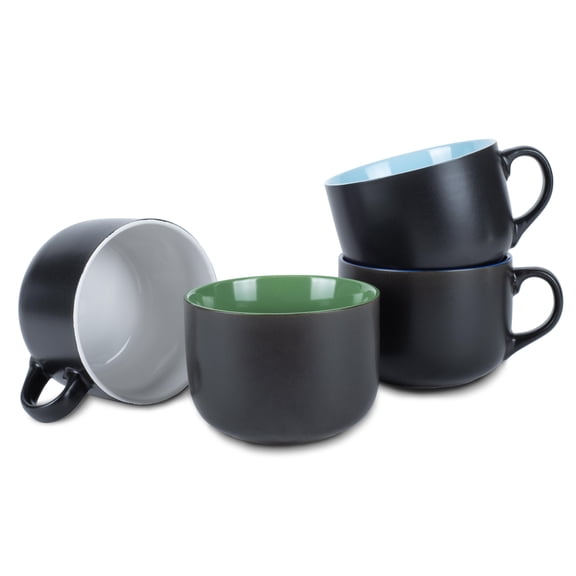 Elanze Designs Color Pop Blue Green White 24 ounce Ceramic Jumbo Mugs Set of 4