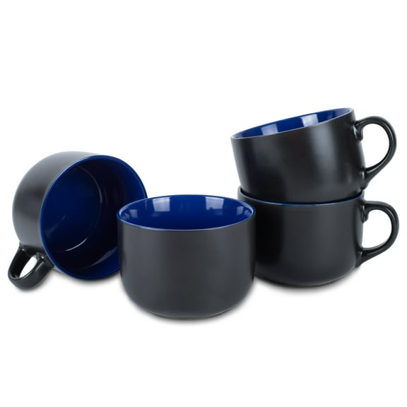 Elanze Designs Color Pop Cobalt Blue 24 ounce Glossy Ceramic Jumbo Mugs Set of 4